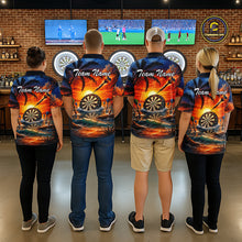 Load image into Gallery viewer, Custom Dart Team Shirts for Women Polo &amp; 1/4 Zip Dart Jersey Sunset Tropical Design Dartboard Shirt DHT30