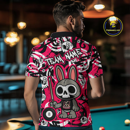 Custom Pink Skull Bunny Billiard Shirt for Men Gothic Billiard Team Jersey Polo & Quarter-Zip BHT30