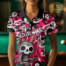 Load image into Gallery viewer, Custom Pink Skull Bunny Billiard Shirt for Women Gothic Billiard Team Jersey Polo &amp; Quarter-Zip BHT30