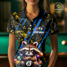Load image into Gallery viewer, Custom Ugly Raccoon 8 Ball Billiard Shirts for Women Billiard Team Jersey Polo &amp; 1/4 Zip Pool Shirt BHT31