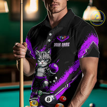 Load image into Gallery viewer, Custom Funny Purple Cat 8 Ball Billiard Shirts for Men Billiard Team Jersey Polo &amp; 1/4 Zip Pool Shirt BHT32