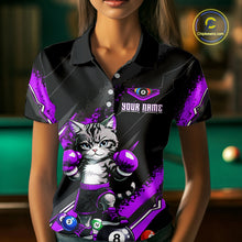 Load image into Gallery viewer, Custom Funny Purple Cat 8 Ball Billiard Shirts for Women Billiard Team Jersey Polo &amp; 1/4 Zip Pool Shirt BHT32