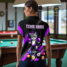 Load image into Gallery viewer, Custom Funny Purple Cat 8 Ball Billiard Shirts for Women Billiard Team Jersey Polo &amp; 1/4 Zip Pool Shirt BHT32