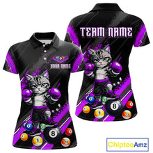 Load image into Gallery viewer, Custom Funny Purple Cat 8 Ball Billiard Shirts for Women Billiard Team Jersey Polo &amp; 1/4 Zip Pool Shirt BHT32