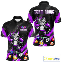 Load image into Gallery viewer, Custom Funny Purple Cat 8 Ball Billiard Shirts for Men Billiard Team Jersey Polo &amp; 1/4 Zip Pool Shirt BHT32