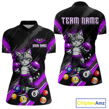 Load image into Gallery viewer, Custom Funny Purple Cat 8 Ball Billiard Shirts for Women Billiard Team Jersey Polo &amp; 1/4 Zip Pool Shirt BHT32