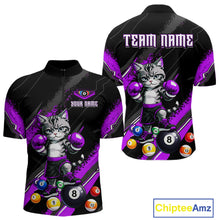 Load image into Gallery viewer, Custom Funny Purple Cat 8 Ball Billiard Shirts for Men Billiard Team Jersey Polo &amp; 1/4 Zip Pool Shirt BHT32