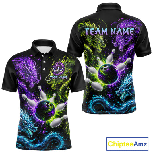 Multicolor Dragon Bowling Shirt for Men Custom Bowling Jersey Polo & Quarter-Zip QZT1051