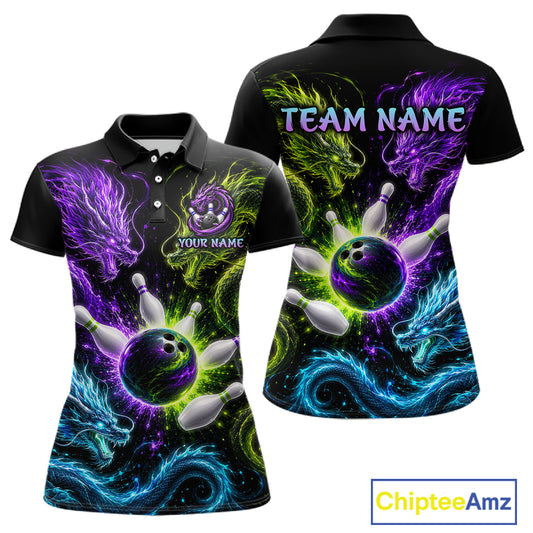 Multicolor Dragon Bowling Shirt for Women Custom Bowling Jersey Polo & 1/4-Zip QZT1051
