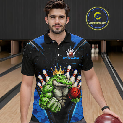 Custom Funny Blue Crocodile Bowling Shirt Alligator Bowling Jersey for Men Polo & 1/4 Zip QZT823