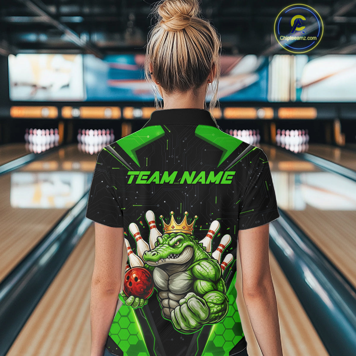 Custom Funny Green Crocodile Bowling Shirt Alligator Bowling Jersey for Women Polo & 1/4 Zip QZT823