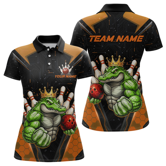 Custom Funny Orange Crocodile Bowling Shirt Alligator Bowling Jersey for Women Polo & 1/4 Zip QZT823