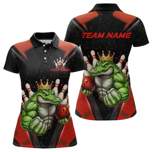 Custom Funny Red Crocodile Bowling Shirt Alligator Bowling Jersey for Women Polo & 1/4 Zip QZT823
