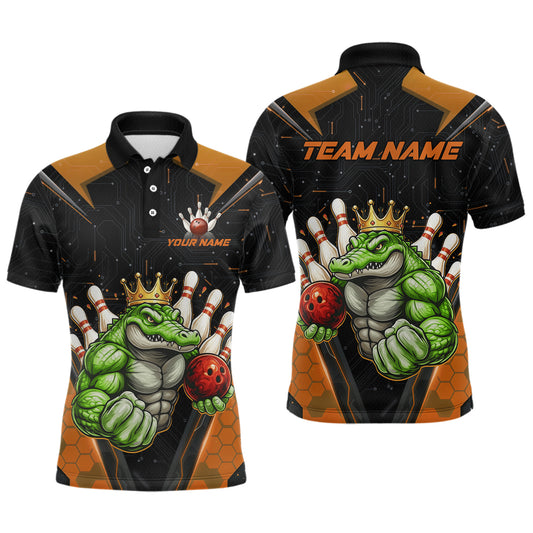 Custom Funny Orange Crocodile Bowling Shirt Alligator Bowling Jersey for Men Polo & 1/4 Zip QZT823