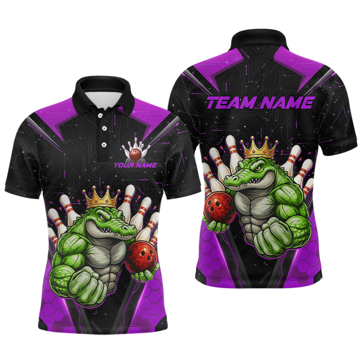 Custom Funny Purple Crocodile Bowling Shirt Alligator Bowling Jersey for Men Polo & 1/4 Zip QZT823