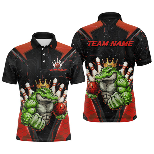 Custom Funny Red Crocodile Bowling Shirt Alligator Bowling Jersey for Men Polo & 1/4 Zip QZT823