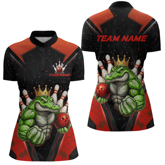 Custom Funny Red Crocodile Bowling Shirt Alligator Bowling Jersey for Women Polo & 1/4 Zip QZT823