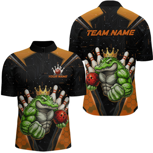 Custom Funny Orange Crocodile Bowling Shirt Alligator Bowling Jersey for Men Polo & 1/4 Zip QZT823