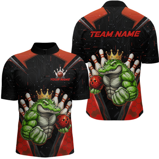Custom Funny Red Crocodile Bowling Shirt Alligator Bowling Jersey for Men Polo & 1/4 Zip QZT823