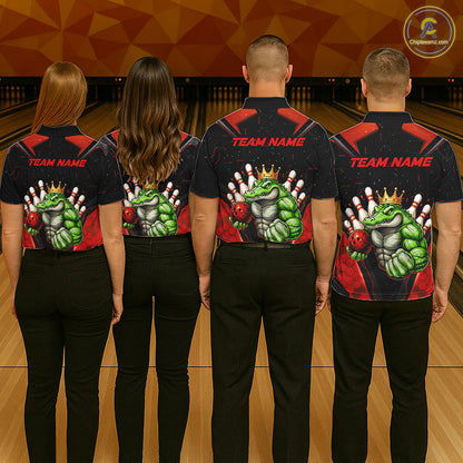 Custom Funny Red Crocodile Bowling Shirt Alligator Bowling Jersey for Women Polo & 1/4 Zip QZT823