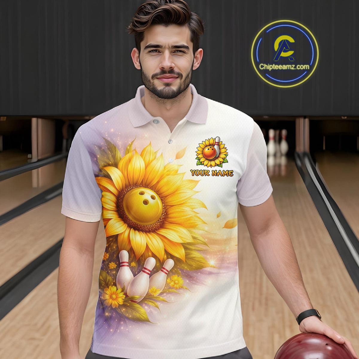 Custom Gradient Sunflower Bowling Shirt for Men Bowling Team Jersey Polo & Quarter-Zip QZT963