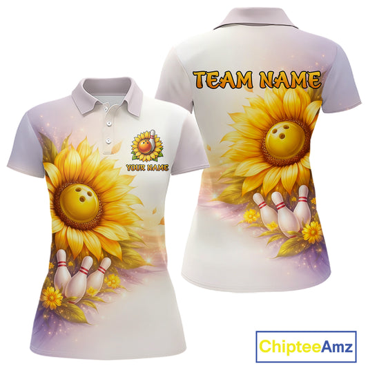 Custom Gradient Sunflower Bowling Shirt for Women Bowling Team Jersey Polo & Quarter-Zip QZT963