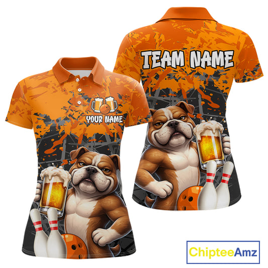 Orange Bull Dog & Beer Bowling Shirt for Women Custom Bowling Team Jersey Bowling Outfit QZT998