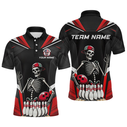 Red Funny Skeleton Bowling Shirt Personalized Bowing Jersey for Men Bowling Team QZT828