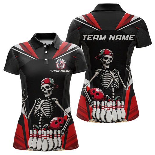 Red Funny Skeleton Bowling Shirt Personalized Bowing Jersey for Women Bowling Team QZT828
