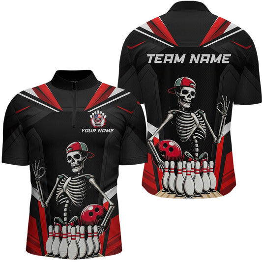 Red Funny Skeleton Bowling Shirt Personalized Bowing Jersey for Men Bowling Team QZT828