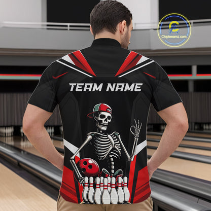 Red Funny Skeleton Bowling Shirt Personalized Bowing Jersey for Men Bowling Team QZT828