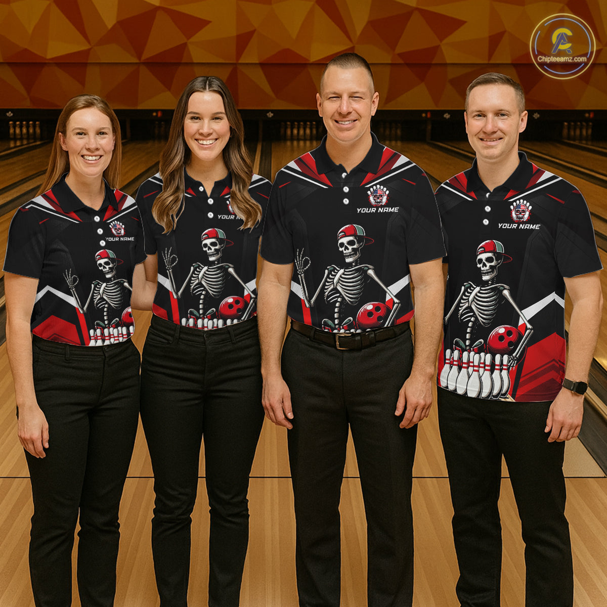 Red Funny Skeleton Bowling Shirt Personalized Bowing Jersey for Men Bowling Team QZT828