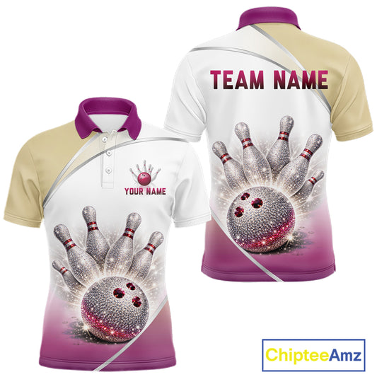 Custom Rhinestone Bowling Shirt for Men Gradient Bowling Team Jersey Polo & Quarter-Zip Bowling Outfit QZT965