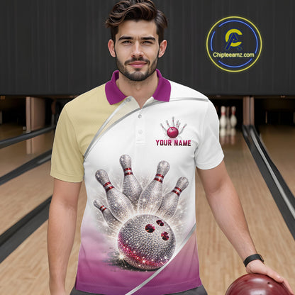 Custom Rhinestone Bowling Shirt for Men Gradient Bowling Team Jersey Polo & Quarter-Zip Bowling Outfit QZT965