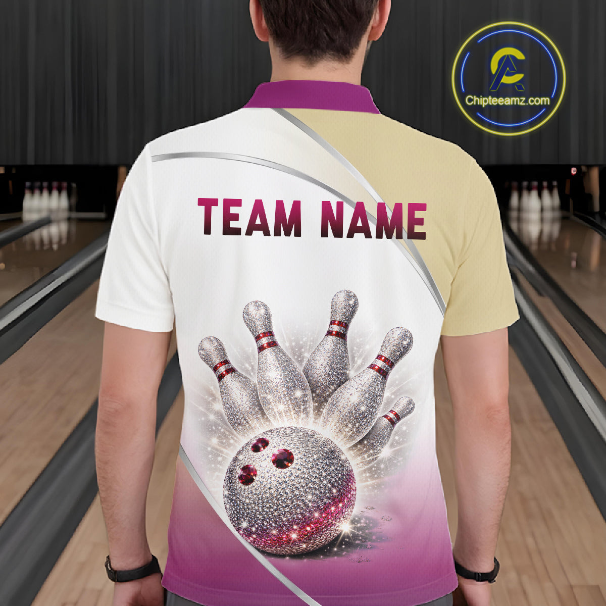 Custom Rhinestone Bowling Shirt for Men Gradient Bowling Team Jersey Polo & Quarter-Zip Bowling Outfit QZT965