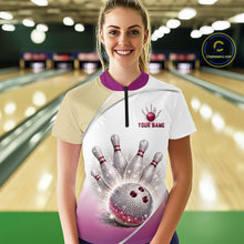 Load image into Gallery viewer, Custom Rhinestone Bowling Shirt for Women Gradient Bowling Team Jersey Polo &amp; Quarter-Zip Bowling Outfit QZT965