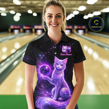 Load image into Gallery viewer, Cat Aurora Galaxy Bowling Shirt  for Women Custom Neon Glow Bowling Jersey Polo &amp; Quarter-Zip QZT968