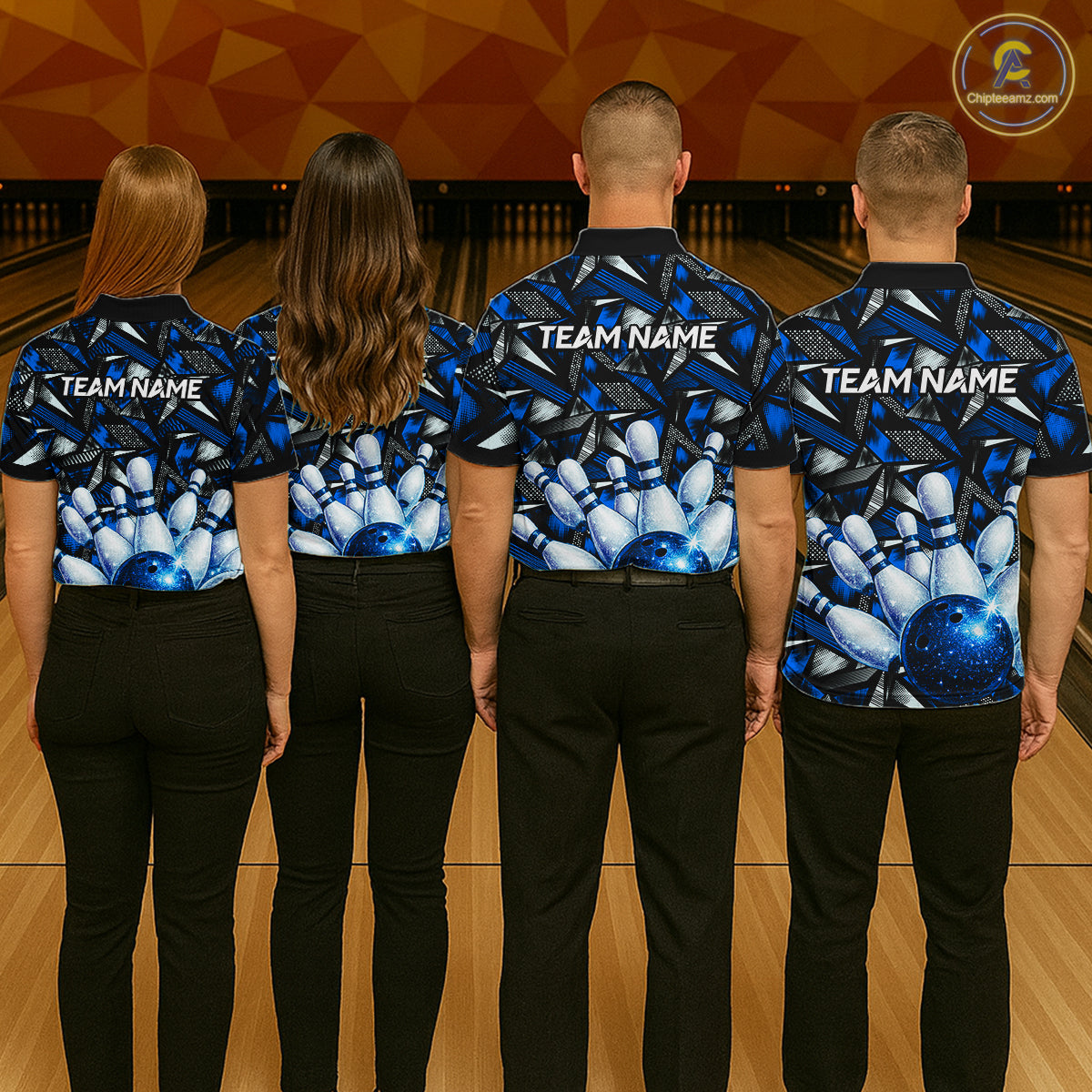 Blue Rhinestone Bowling Shirt for Men Custom Bowling Team Jersey Polo & Quarter-Zip QZT1003