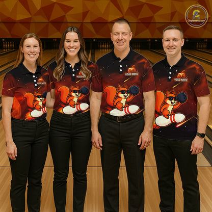 Orange & Black Funny Squirrel Bowling Shirt for Men Bowling League Jersey Polo & Quarter-Zip QZT879