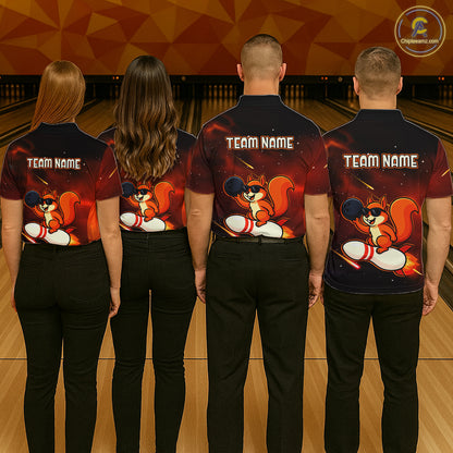 Orange & Black Funny Squirrel Bowling Shirt for Men Bowling League Jersey Polo & Quarter-Zip QZT879