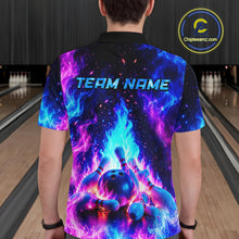 Load image into Gallery viewer, Person wearing a colorful bowling shirt with 'TEAM NAME' text in a bowling alley.