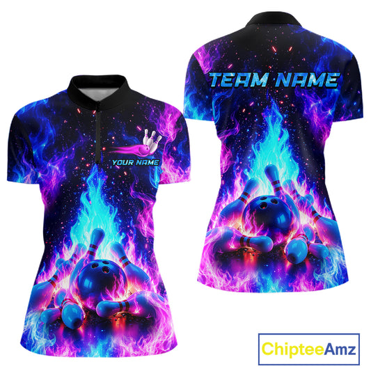 Colorful bowling-themed shirts with 'Team Name' and 'Your Name' text on a white background.