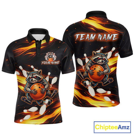 Custom Orange Funny Raccoon Bowling Shirt for Men Bowling Jersey Polo & Quarter-Zip Bowling Outfit QZT969