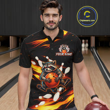 Load image into Gallery viewer, Custom Orange Funny Raccoon Bowling Shirt for Men Bowling Jersey Polo &amp; Quarter-Zip Bowling Outfit QZT969