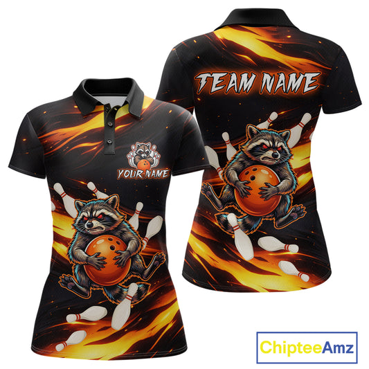Custom Orange Funny Raccoon Bowling Shirt for Women Bowling Jersey Polo & Quarter-Zip Bowling Outfit QZT969