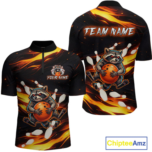 Custom Orange Funny Raccoon Bowling Shirt for Men Bowling Jersey Polo & Quarter-Zip Bowling Outfit QZT969