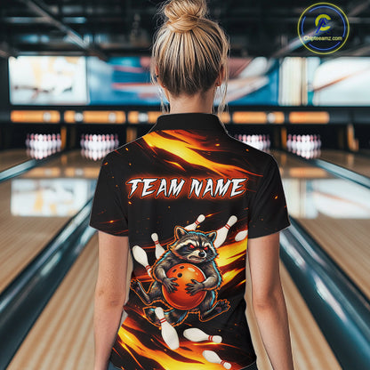 Custom Orange Funny Raccoon Bowling Shirt for Women Bowling Jersey Polo & Quarter-Zip Bowling Outfit QZT969