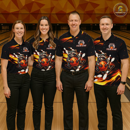 Custom Orange Funny Raccoon Bowling Shirt for Women Bowling Jersey Polo & Quarter-Zip Bowling Outfit QZT969