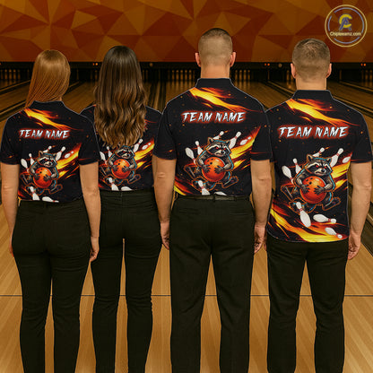 Custom Orange Funny Raccoon Bowling Shirt for Women Bowling Jersey Polo & Quarter-Zip Bowling Outfit QZT969