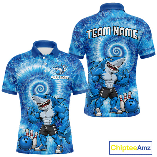 Custom Tie Dye Shark Bowling Shirt for Men Funny Bowling Team Jersey Polo & 1/4 Zip QZT1004